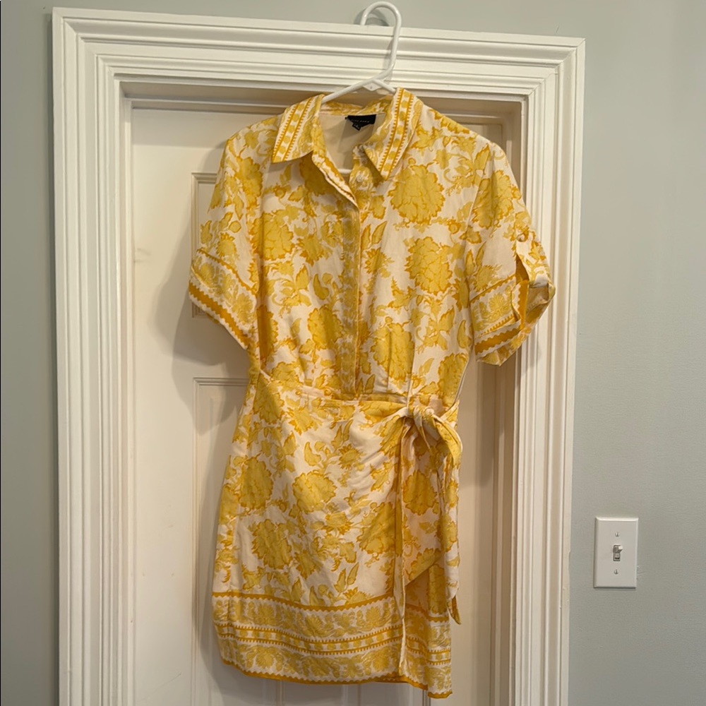 Yellow Floral Tie-Waist Shirt Dress - Picture 1 of 4